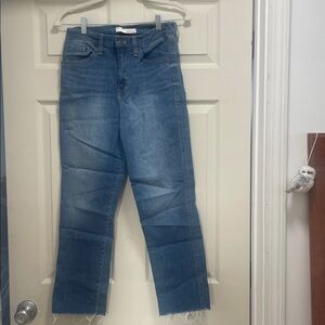 Ella Moss Blue High Waist Straight Ankle Jeans Raw Hem Size 27